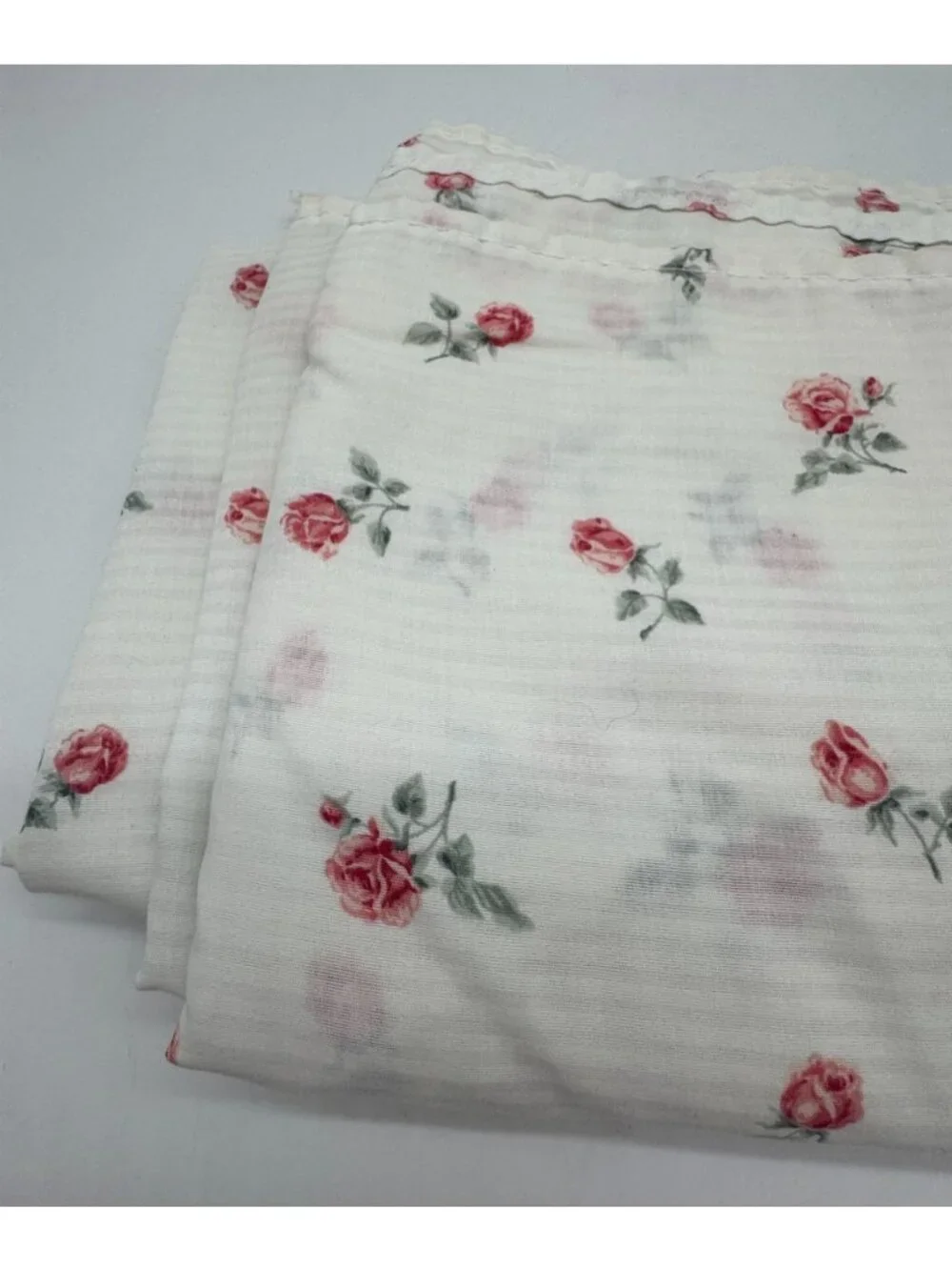 Vintage Cannon White Rose Floral Cotton No Iron Flat Full Double Sheet Bedding